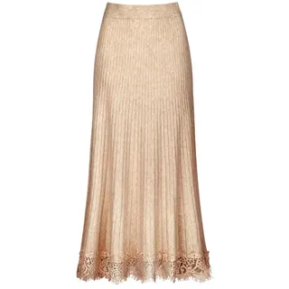 dy_mode Strickrock Feinstrick Maxirock Damen Strickrock Langer Herbstrock Winterrock in Unifarbe, mit Spitze beige