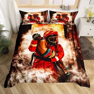 okoikfc Bettwäsche 135x200, 3D Rettungsaktion der Feuerwehr Winter 110gsm Weiche GebüRstet Mikrofaser Bettzeug Set, Bettbezug + 2 Kissenbezug 80x80 cm mit ReißVerschluss