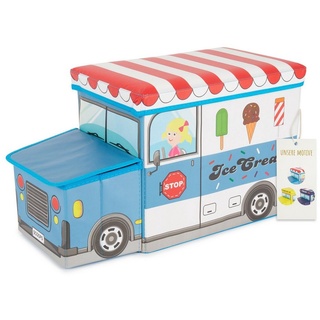 Bieco Aufbewahrungsbox mit Deckel Kinder Icecream, faltbar, Sitzhocker mit Sitzgelegenheit, und Polsterung, Spielzeugkiste mit Stauraum, Sitztruhe, Jungen & Mädchen, 46 L, Belastbar bis 80 Kg, gelb