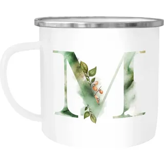 Autiga Tasse Emaille Tasse Becher Buchstaben-Tasse "M" Alphabet Monogram Zeichen Tasse mit Buchstabe Autiga®, emailliert und mit Aufdruck weiß