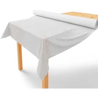 LILENO HOME Tischdeckenrolle 1,10 x 25 m - Tischdecke Blätter Hellgrau aus Vlies - Stoffähnlich, abwaschbare Tischdecke als Rolle, Meterware Tischtuchrolle - Einweg Papiertischdecke Rolle Alternative