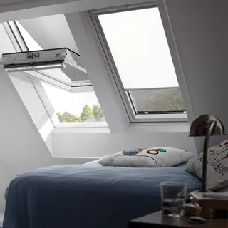 VELUX Original Verdunkelungsrollo DKL 206 1025S Für // GGL, GTL, GPL, GHL, GXL 206 // in Stofffarbe 1025 / Uni Weiß // Seitenschienen in Silber_1075