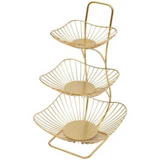HOARLICN Obst Etagere 3 Stöckig, Gold Obst Etagere Fruits Basket Obstschale Etagere mit Griffglatte Kanten für Hochzeit, Geburtstagsfeier Breite Der Obstetagen16cm 20,3cm, 26cm