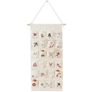 Restikiant Weihnachtskalender Aus Stoff mit, 24-Countdown-Kalender, Aufbewahrungstasche zum Aufhängen für Weihnachten, Feiertage, Zuhause, Wanddekoration