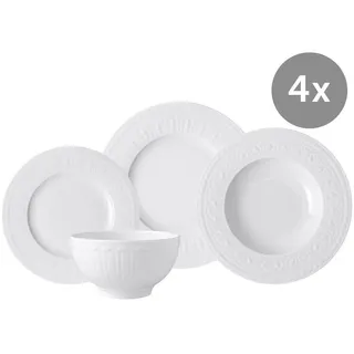 Villeroy & Boch Pastateller Set Cellini, Speiseteller, Frühstücksteller, Pastateller, Bowl 16-tlg. weiß