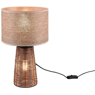 Reality Leuchten LED Nachttischlampe, Dimmfunktion, LED wechselbar, Warmweiß, Boho Korblampe 40cm groß, Naturmaterial Lampenschirm Rattan geflochten beige|braun