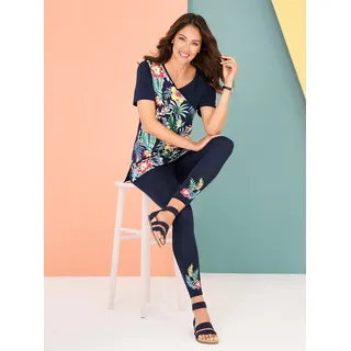 Hausanzug CLASSIC BASICS, Damen, Gr. 54, bunt (marine, türkis, bedruckt), 95% Baumwolle, 5% Elasthan, Homewear-Sets Hausanzug