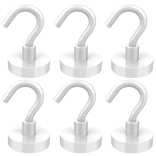 Lictin Magnetische Haken, Haftkraft 38 kg, Durchmesser 32 mm, 6 Stück, kein Bohren erforderlich, Magnethaken für Küche, Büro, Werkstatt, Montage
