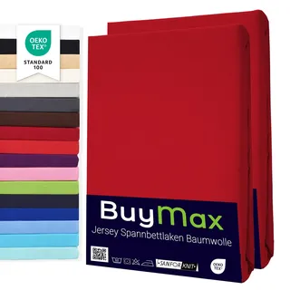 Buymax Spannbettlaken 70x140cm Doppelpack 100% Baumwolle Kinderbett Spannbetttuch Baby Bettlaken Jersey, Matratzenhöhe bis 15 cm, Farbe Rot