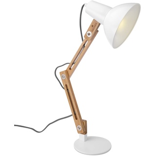 Navaris Design Holz Schreibtischlampe - E27 Fassung - mit Standfuß - Retro Tischlampe mit verstellbarem Gelenkarm - Vintage Nachttischlampe Weiß