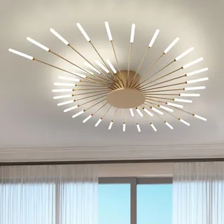RRBEST LED Deckenleuchte Wohnzimmer,Wohnzimmerlampe Moderne Minimalistische Deckenlampe Innen Dekorative Deckenbeleuchtung für Wohnzimmer, Schlafzimmer und Büro(42 Köpfe, Gold)