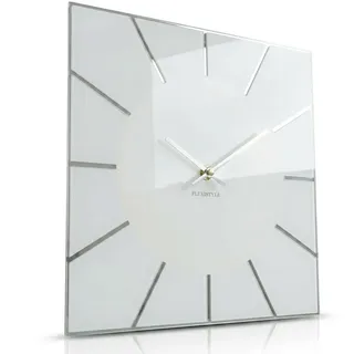FLEXISTYLE Wanduhr groß 50cm weiß Holz modern lautlos ohne Tickgeräusche minimalistisch Design Wanddekoration Wohnzimmer Küche Büro Badezimmer Elegante große wall Clock skandinavisch