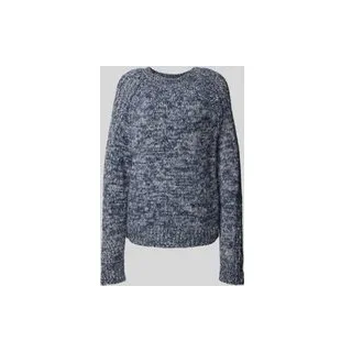 Grobstrickpullover aus Alpaka-Mix mit Rundhalsausschnitt, Blau Melange, 44