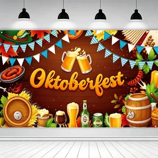 Oktoberfest Deko, Großes Oktoberfest Banner 180x110 cm, Bayrische Deko mit Aufhängeösen & Bindfaden, Party Dekoration für Bayern, Wiesn, Restaurant, Haus, Bar