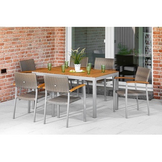 Garten-Essgruppe MERXX "Silano" Sitzmöbel-Sets Gr. B/H/T: 60 cm x 85 cm x 55,5 cm, Dining Set, grau (grau, beige) Outdoor Möbel