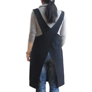 Weiche Baumwoll-Leinen-Schürze, einfarbig, japanischer Stil, X-Form, Geschenk für Frauen, Einweihungsparty - M