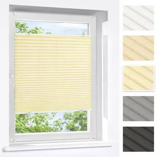 Victoria M. Praktica Plissee ohne Bohren, zum Klemmen Sichtschutz Fenster, Sonnenschutz, Polyesterstoff, 85 x 120 cm, Creme