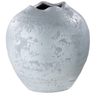 GILDE Keramik Vase Barcelos - Dekovase Tulpenvase wasserdicht Höhe 29 cm Ø 29 cm Farbe: weiß grau - Dekoration Wohnzimmer - europäische Herstellung