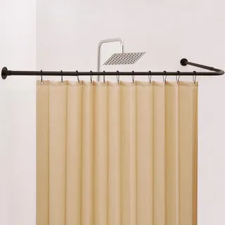 Crkmire L Form Duschvorhangstange, 99-175 cm x 139-216 cm verstellbar Duschstange Ecke 15kg Tragkraft mit Deckenhalterung rostfrei, 12 Haken inklusive, Kein Durchhängen (Bohrmontage erforderlich)