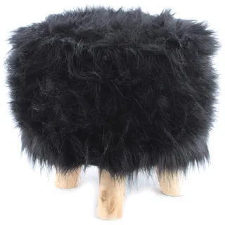 Bingo-Shop Pouf Runder Sitzhocker Fußhocker Hocker Fußbank Rund Polsterhocker Sitzhocker Badhocker Holzfüßen (K89, Schwarz) 30 x 30 cm