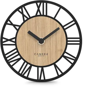 Cander Berlin MNU 2717 R Wanduhr Tischuhr lautlos 17 cm ohne Tickgeräusche analog Wohnzimmer modern Vintage Eichenfurnier Holzoptik