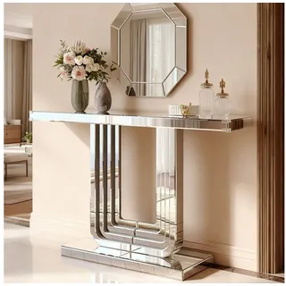 MODFU Beistelltisch 120 cm Konsolentisch mit Silber-Optik und robustem U-Basisgestell (Moderner Konsolentisch), Beistelltisch Konsolentisch silberfarben