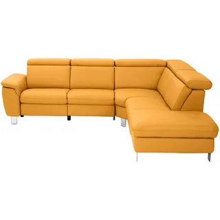 Cantus Ecksofa, Gelb, Metall, Echtleder, Color-Finish-Leder, Uni, 5-Sitzer, Ottomane rechts, L-Form, 271x239 cm, Goldenes M, Typenauswahl, Bettkasten erhältlich, Fußauswahl, Lederauswahl, Stoffauswahl, seitenverkehrt Hocker Rückenfutter, Wohnzimmer, Sofas & Couches, Wohnlandschaften, Ecksofas