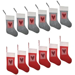 hausleben Hängedekoration Weihnachtsstrumpf Set – 42 cm aus Filz (12 St), Nikolausstrumpf zum Aufhängen und Befüllen – 6 Rot+ 6 Grau