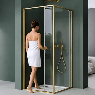 mai & mai Ravenna69K Eckdusche mit Schiebetür 80 x 80 cm Gold Sicherheitsglas