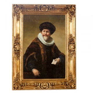 Handgemaltes Barock Öl Gemälde Rembrandt Porträt des Kaufmanns Nicolaes Ruts Gold Prunk Rahmen 130 x 100 x 10 cm - Massives Material - Selbstporträt