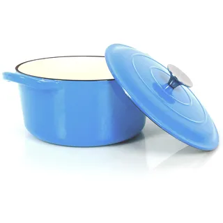 Echtwerk Schmortopf aus Gusseisen mit Emaille-Beschichtung, Gusseisentopf, Bräter mit Deckel, Brotbacktopf rund, Für Backöfen, Grill, BBQ und Induktion geeignet, Hellblau, Ø 22,5 cm, Groß