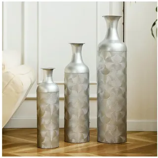 BlingBin Bodenvase Bodenvase Große 3er Set (50/66/83 cm) - Metallvasen mit Rillenmuster (3er Set, 3 St., Groß: 20*20*83CM/Mittel: 17*17*65CM/Klein: 14*14*50CM), Dekorative Vase für Wohnzimmer, Flur und Schlafzimmer, Silber silberfarben