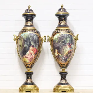 Casa Padrino Luxus Porzellan Vasen Set Lila / Gold 30 x H. 100 cm - Dekorationen im Barockstil