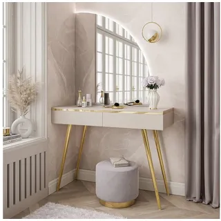 ALLHOUSE24 Schminktisch LAURA Kaschmir Halbmondspiegel mit LED-Beleuchtung gold MetallBeine (1x Konsolentisch, 1x Spiegel), Breite 102 cm grau