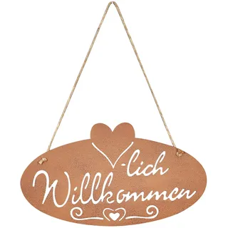 levandeo Schild Willkommen Rost Herz 28,5x16cm Edelrost Garten-Deko Rostdeko Türschild Wandbild Wandschild