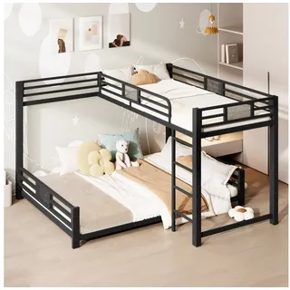 HAUSS SPOLE Etagenbett L-Form 90x200+140x200 Metallbett Hochbett Schutzgitter mit Matratze