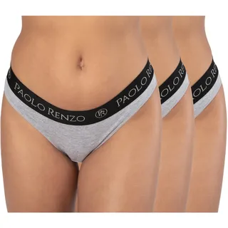 Paolo Renzo® Damen Baumwoll Tanga SPORT LINE 3 Paar - Größe S - Schwarz