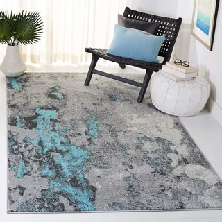 SAFAVIEH Abstrakt Teppich für Wohnzimmer, Esszimmer, Schlafzimmer - Adirondack Collection, Kurzer Flor, Türkis und Grau, 122 X 183 cm