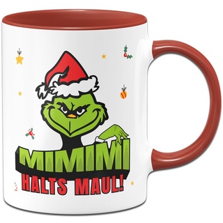 Tassenbrennerei Grinch Tasse - MiMiMi Halts Maul - Weihnachtstasse lustig - Kaffeetasse mit Spruch, Weihnachtsmotiv - Deko (Rot)