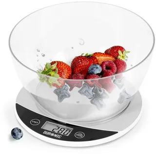 Duronic Küchenwaage, KS3000 Küchenwaage, 5 kg Digitalwaage rund mit 2 L Schüssel