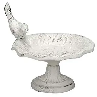 Vogeltränke Shabby Chic 14x12cm Weiss Gußeisen Nostalgie Vogel Tränke Wasserstelle