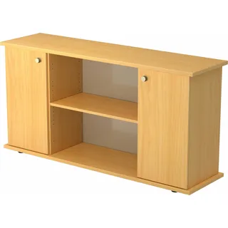 bümö Sideboard Buche mit Flügeltüren & Regal  - Büromöbel Sideboard Holz 166cm breit, 45cm schmal, Büro Schrank für Flur oder als Wohnzimmer-Kommode