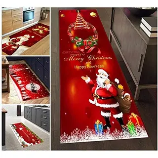 AEREY Weihnachtsteppich Teppich Anti Rutsch Unterlage Teppich Wohnzimmer Kurzflor Fußmatte Innenbereich Lustig Waschbar Weihnachten für Wohnzimmer Flur Küche 40x420cm R-6