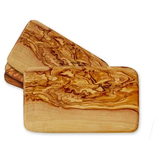 Olivenholz-erleben Frühstücksbrett mit abgerundeten Ecken aus hochwertigem naturbelassenem Olivenholz, Massivholz, (Set, 4-St., 4x Frühstücksbrett runde Kanten), Mediterraner Look, abgerundete Ecken, je Gr. 22x14 cm braun