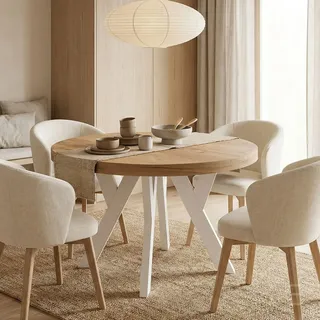 Dekori Möbel Runder Ausziehbarer Tisch für Esszimmer mit Holzbeinen, Pero, Loft-Stil, Skandinavische, Durchmesser Varianten: von 90 bis 220 cm (Eiche Artisan/Schwarz, 100/150 cm)