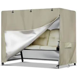 NEVERLAND Hollywoodschaukel Abdeckung 3 Sitzer - Wasserdicht Winterfest Winddicht UV-Beständiges Schwerlast 600D Oxford Gewebe Schutzhülle für Gartenschaukel, Schaukelbank 220x150x150cm, Beige