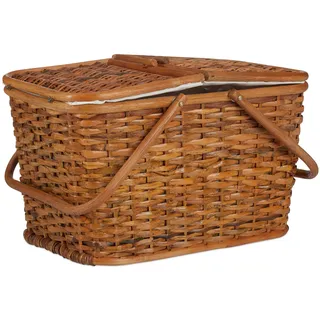 Relaxdays Picknickkorb mit Deckel 45 x 34 x 27 cm Honigbraun