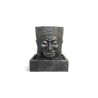 FaHome Zierbrunnen Khmer Kopf Springbrunnen Buddha Wasserfall, Steinguss Wasserspiel