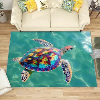 Schildkröten Teppich - Teppich Wohnzimmer Schlafzimmer Schildkröte, Großer Teppich Meerestiere, Weich Kurzflor & Waschbar & Rutschfest Wohnzimmerteppich, Kinderteppich, Bettvorleger 140x200 cm