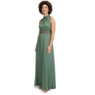 Vera Mont Abendkleid "Vera Mont Abendkleid rückenfrei", Damen, Gr. 32, Normalgrößen, grün (light aventurine), Chiffon, Obermaterial: 100% Polyester recycelt., festlich, ausgestellt lang, gekräuselter Ausschnitt, ohne Ärmel, Kleider, Aufgesteppte Bänder